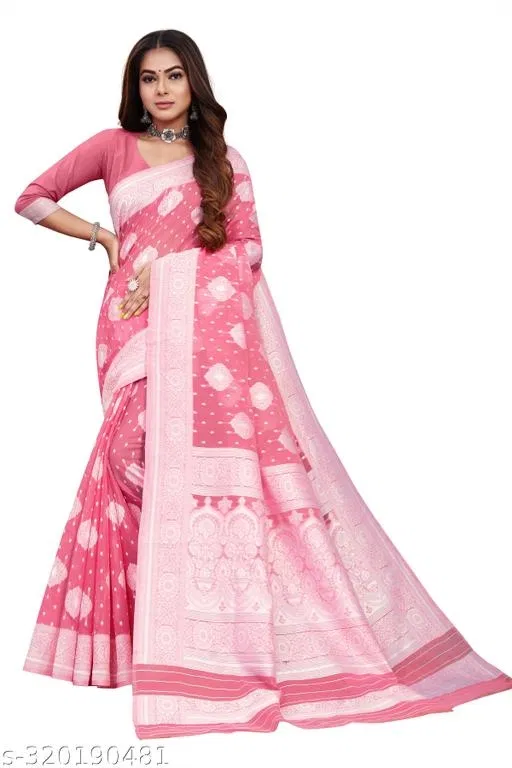 Cotton Zari Woven Saree for Women (Pink, 6.3 m)