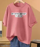 Cotton Blend Printed T-shirt for Women, Peach 