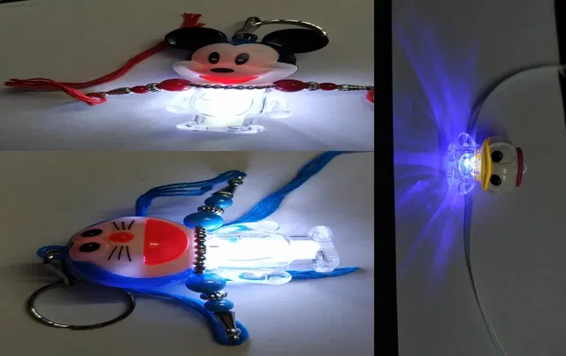 Synthetic LED Light Donal Micy Doreamon Cartoon Kids Rakhi, Pack of 3 (Multicolor, Free)