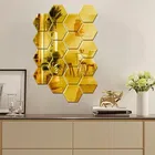 20 Hexagon Golden (Each Hexagon Size 12 cm x 10 cm) 3D Hexagon Mirror Wall Stickers, 3D Mirror Stickers for Wall Large Size, 3D Wall Mirror Stickers (Pack of 20)