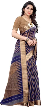 यशिका डिज़ाइनर विमेंस साड़ी प्योर लिनन विद अन्स्टिच ब्लाउज पीस 