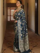 Banarasi Blue Art Silk Printed Saree for Women