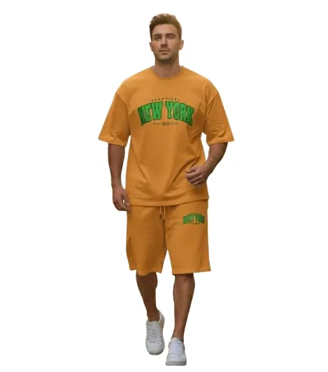 Polyester Printed T-shirt With Matching Shorts, Mustard (XL)