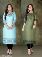Embroidered Rayon A-line Kurti for Women, Pack of 2 
