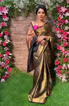 Litchi Silk Zari Woven Saree for Women, Gold 