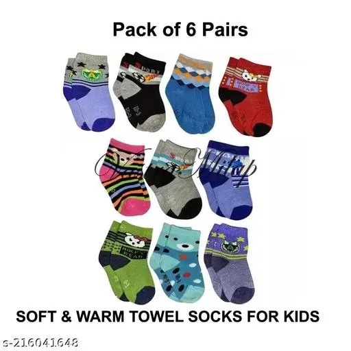 Woolen Socks for Kids (Multicolor, 9-12 Months) (Set of 6)