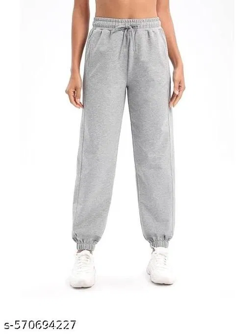 Cotton Blend Solid Trousers for Men, Grey (L)