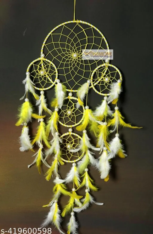 Feather Wall Hanging Dream Catcher (Yellow & White)