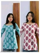 Rayon Solid Short Kurti for Women, Blue & White, Pack of 2 