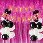 Birthday Decoration Foil Curtains with Banner & 50 Pcs Balloons with Manual Hand Pump 