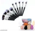 10 Pcs Makeup Brushes with 6 Pcs Makeup Blender (Multicolor, Set of 2)