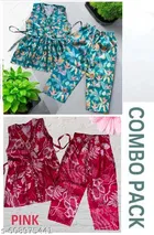 Rayon Slub Printed Clothing Set for Girls, Green & Maroon , Pack of 2 