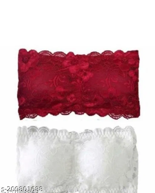 Net Solid Bras for Women, Maroon & White, Pack of 2 (32A)
