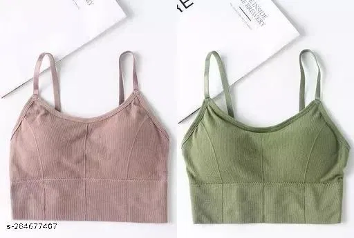 Cotton Sports Bra for Women, Green & Brown, Pack of 2 (28B)