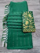 Georgette Solid Saree for Women, Bottle Green 