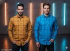 Cotton Blend Checked Shirts for Men, Blue & Yellow, Pack of 2 