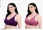 Cotton Blend Solid Bras for Women, Purple & Pink, Pack of 2 