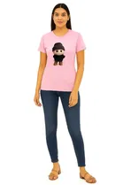Cotton Blend Printed T-shirt for Women, Pink 