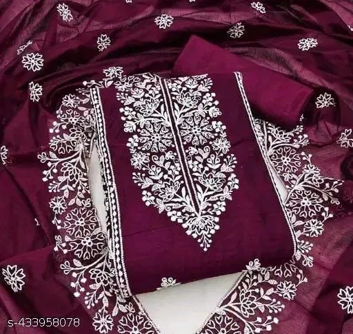 Chanderi Cotton Punjabi/All Over Suits for Women (Purple, Un Stitched)