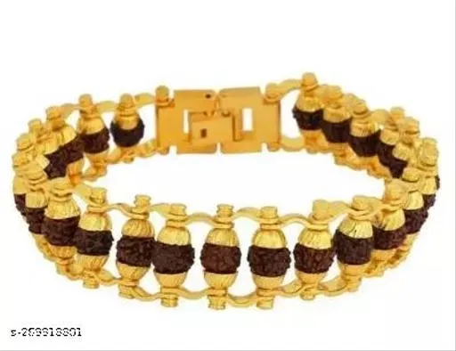 Gold Plated Rudraksha Beaded Bracelet for Men