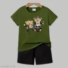 Cotton Blend Printed Clothing Set for Boys, Olive & red 