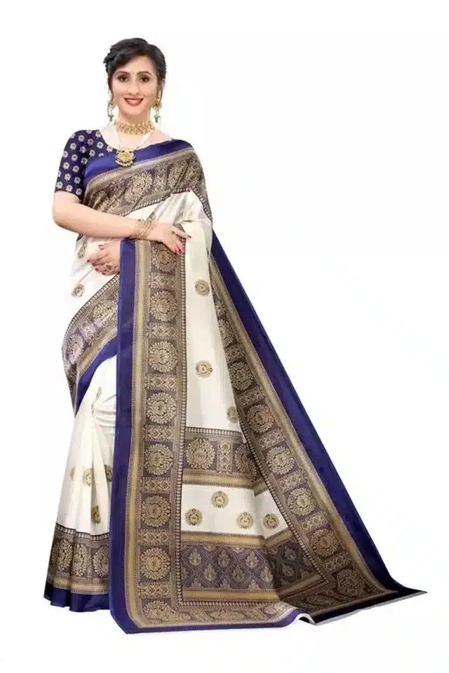 Art Silk Saree with Unstitched Blouse Piece for Women (Navy Blue, 6 m)