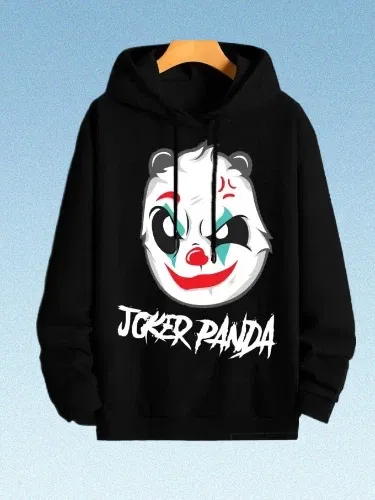 Fleece Printed Hoodie for Men (Black, L)