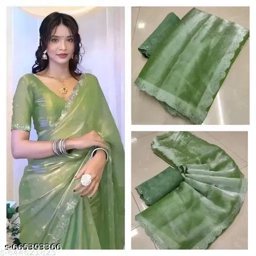 Chinnon Embellished Saree For Women, Green