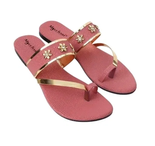 Zakozee Flats for Women (Peach & Gold, 7)
