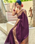 Cotton Silk Printed Saree for Women, Purple 