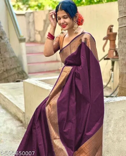 Cotton Silk Printed Saree for Women, Purple (6.3 m)