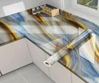 Decor Wallpaper for Home/Kitchen Blue Gold Marble Printed 45x200cm