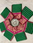 Litchi Silk Zari Woven Saree for Women, Bottle Green 