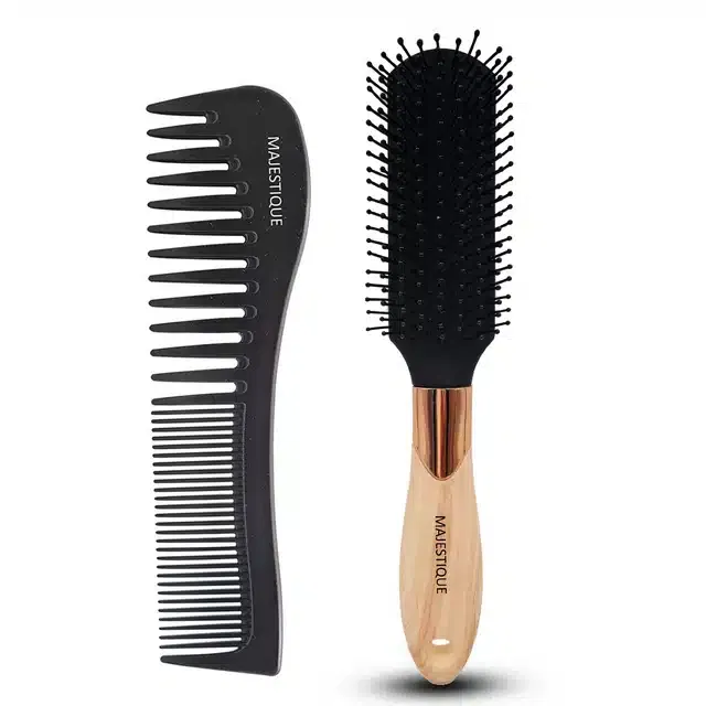 Majestique Flat Hair Brush with Hair Comb Detangling Brush for Men and Women (Combo of 2) (B-52)