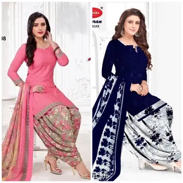 Synthetic Unstitched Dress Material for Women & Girls (Pack of 2, Multicolor)