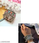 Combo Pack of 2 Oxidized Silver Plated Cuff Bracelet Bangle for Women and Girls