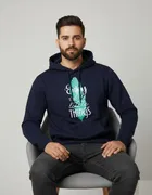 Fleece Printed Hoodie for Men, Navy Blue 