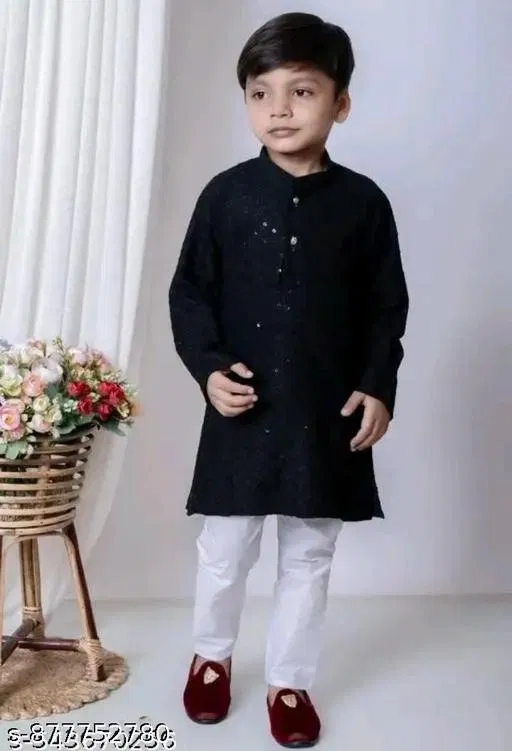 Embellished Rayon Kurta Set for Boys (White, 6-9 Months)