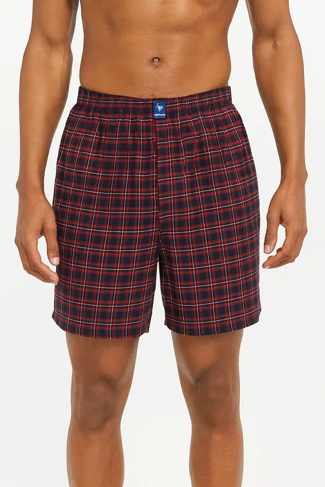 Polycotton Checkered Boxer for Men (Red, XL)