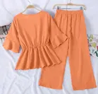 Poly Crepe Solid Clothing Set foor Girls, Orange 