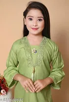 Solid Rayon Kurta Set with Lace for Girls 