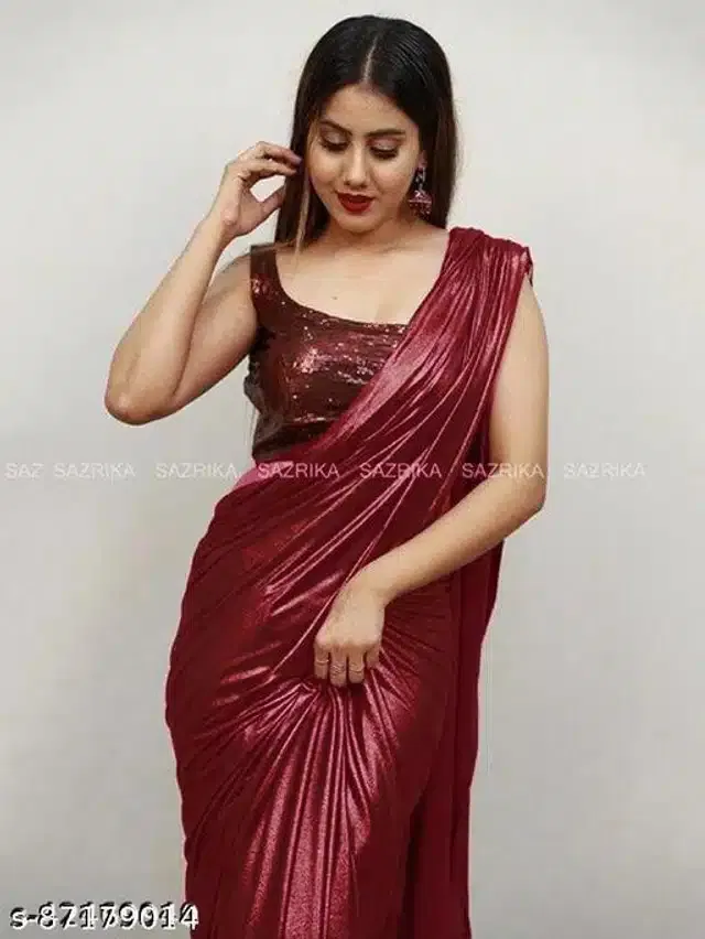 Lycra Solid Saree for Women (Maroon, 6.3 m)