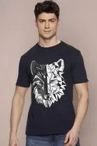 Round Neck Printed T-Shirt for Men (Black, L)