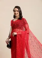 Net Solid Saree for Women 