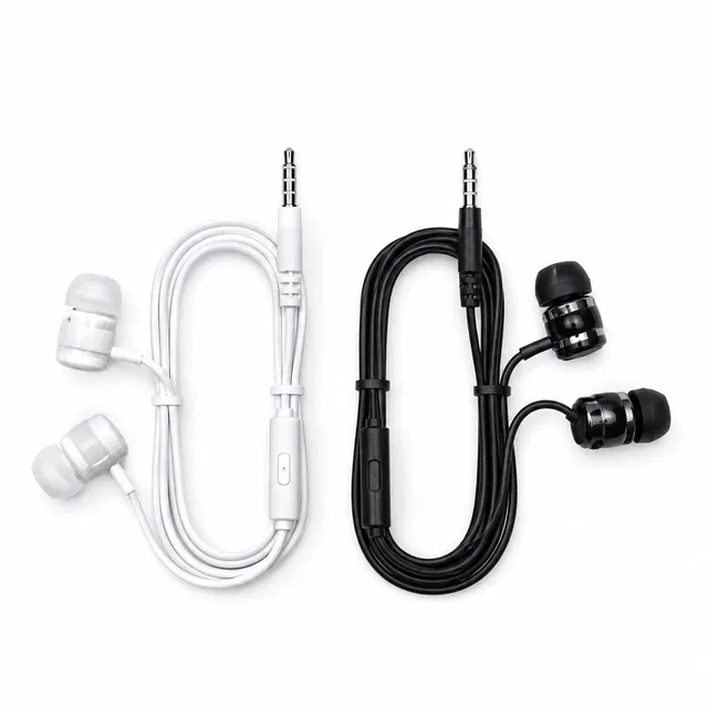Wired Earphones Pack of 2 Black and White