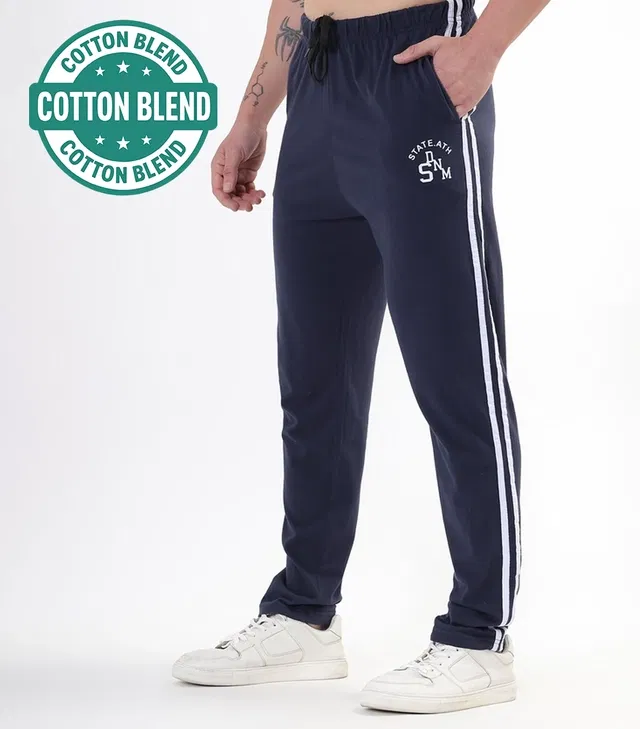 Cotton Blend Regular Fit Track Pants for Men (Black, M)
