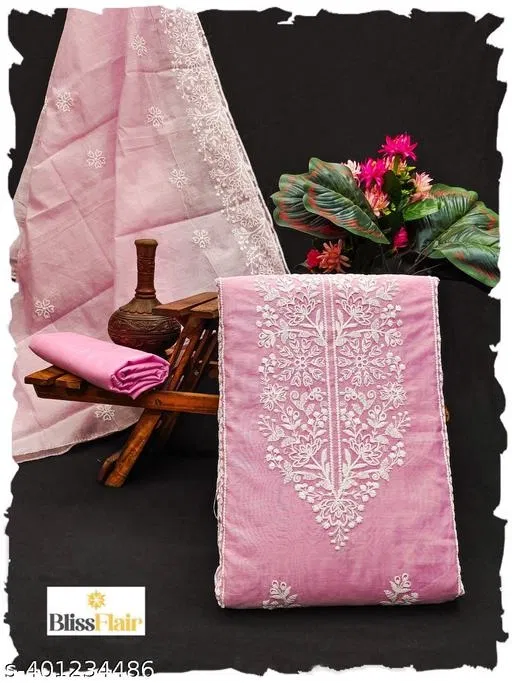 Embroidered Botanical Patiala Suits for Women (Pink, Un Stitched)