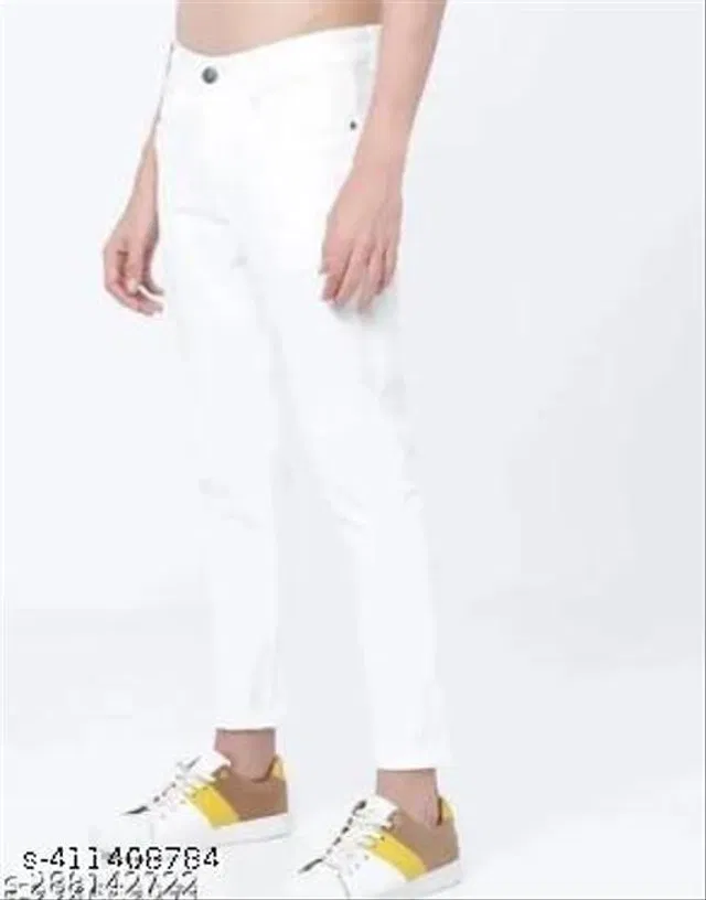 Denim Slim Fit Jeans for Men (White, 30)