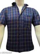 Cotton Blend Checked Shirt for Men, Brown 