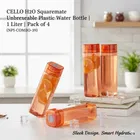 CELLO H2O Squaremate Unbreakable Plastic Water Bottle 1 Liter (Orange, Pack of 4)